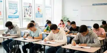 Students preparing for college entrance exams in a classroom