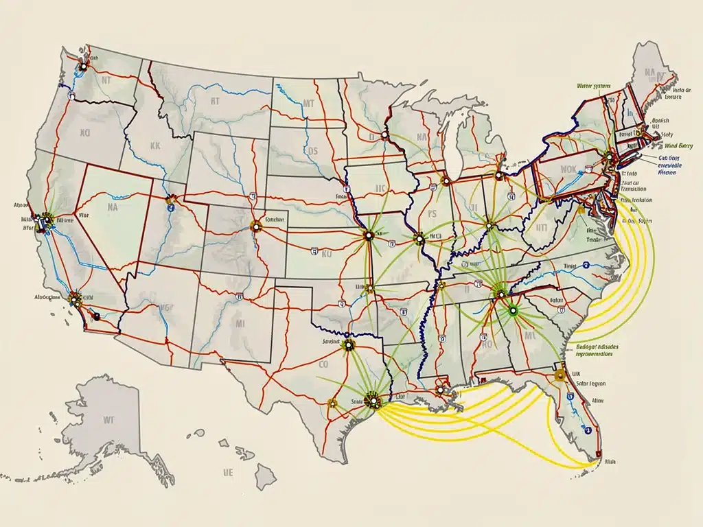 Map of the US highlighting widespread infrastructure improvements from the 2026 bill.