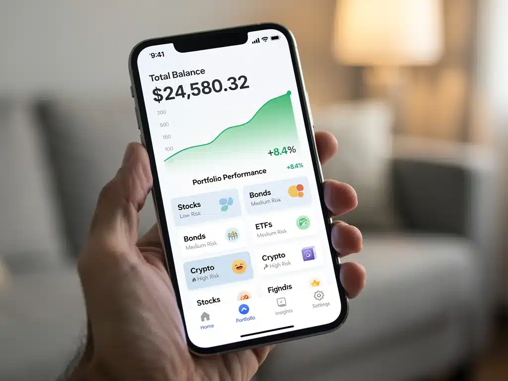 Smartphone displaying a user-friendly investment app interface for beginners.