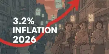 Illustration of 2026 inflation forecast showing a 3.2% rise, impacting consumer spending decisions.