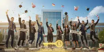 Students celebrating graduation, symbolizing success in securing college scholarships