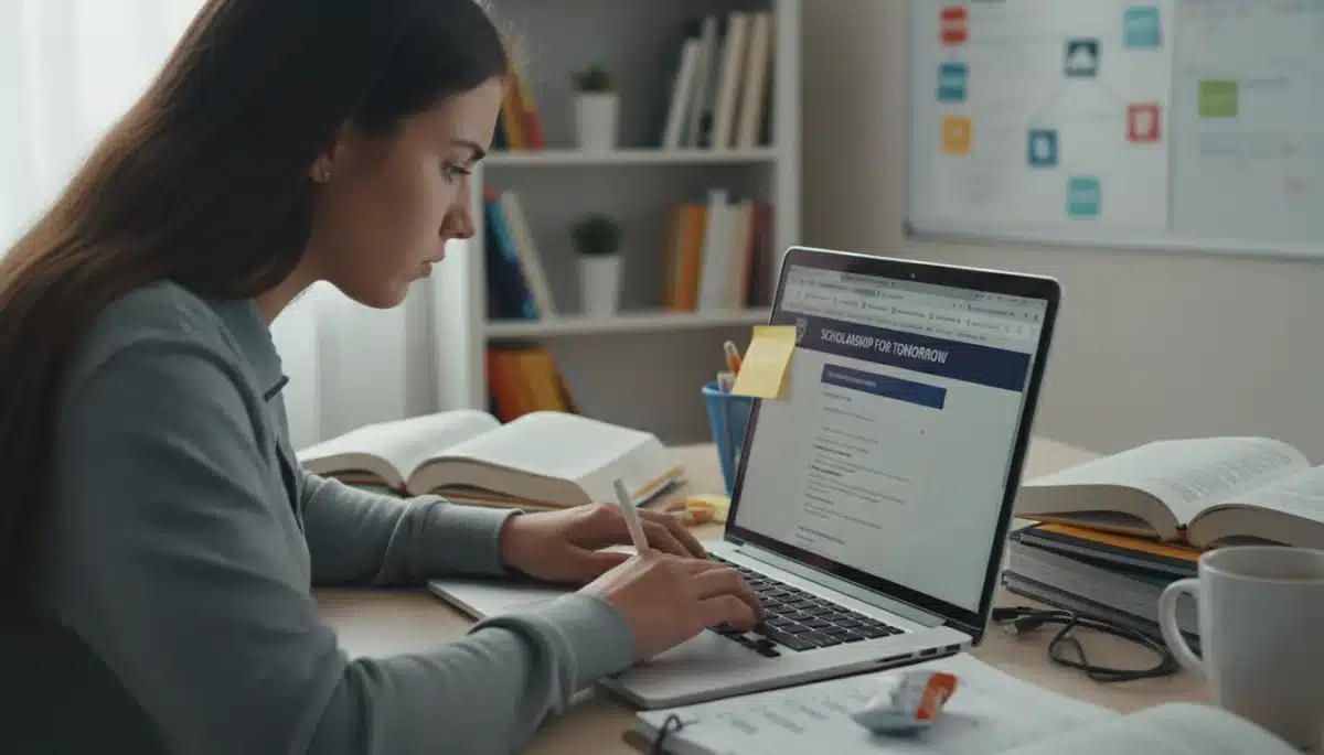 Student diligently completing online scholarship application forms