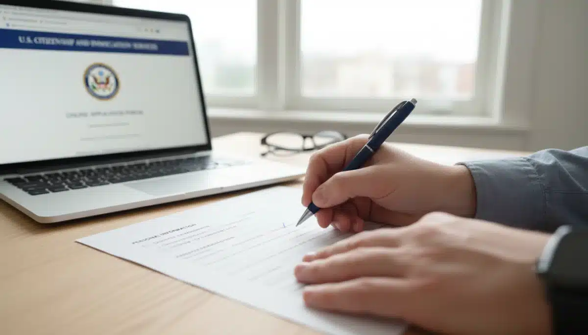 Hands completing a SNAP benefit application form
