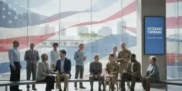 Diverse group of veterans receiving support in a modern setting