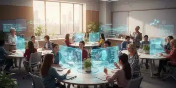 Students and educators engaging with AI in a collaborative US classroom