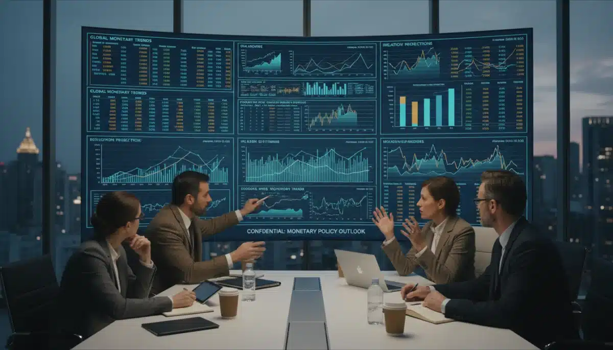 Economists analyzing economic data and monetary policy projections
