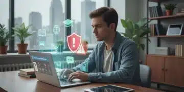Thoughtful student researching online programs on laptop with accreditation warning signs