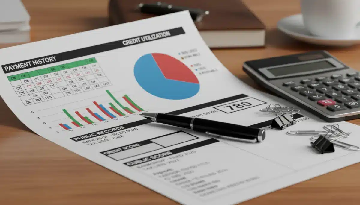 Detailed view of a credit report highlighting key sections